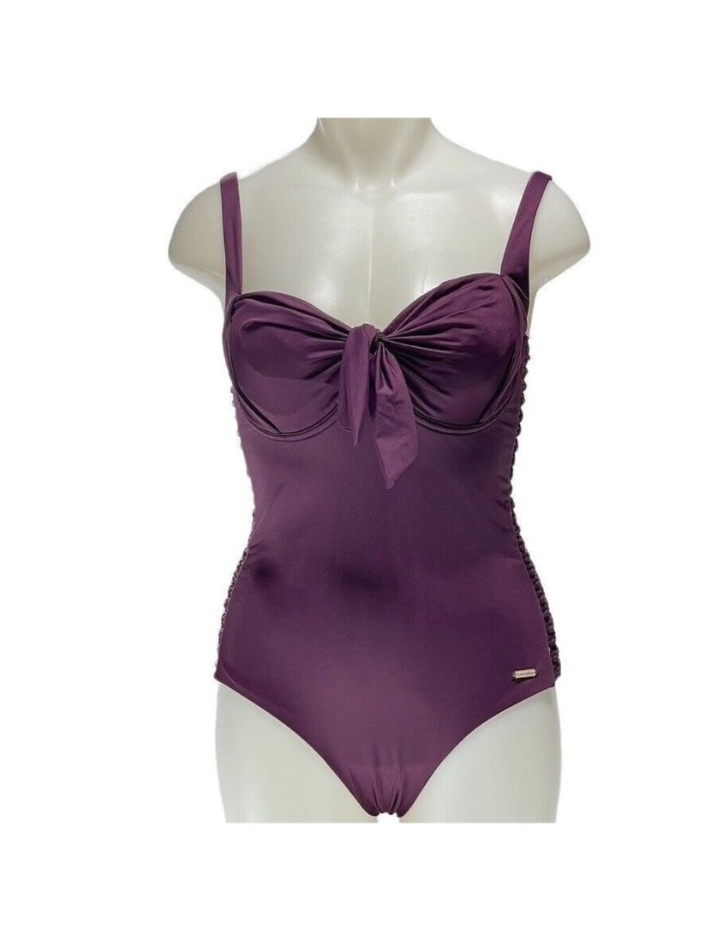 Sunseeker Purple Ruched One-Piece Swimsuit With Bow Detail & Adjustable Straps S